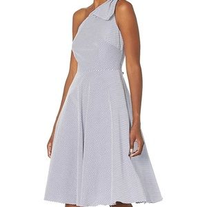 Adrianna Papell Cotton Stripe One Shoulder Dress